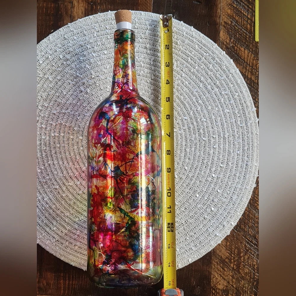 Illuminated Alcohol Ink Colorful LED Rechargeable USB Wine Bottle Light Decor